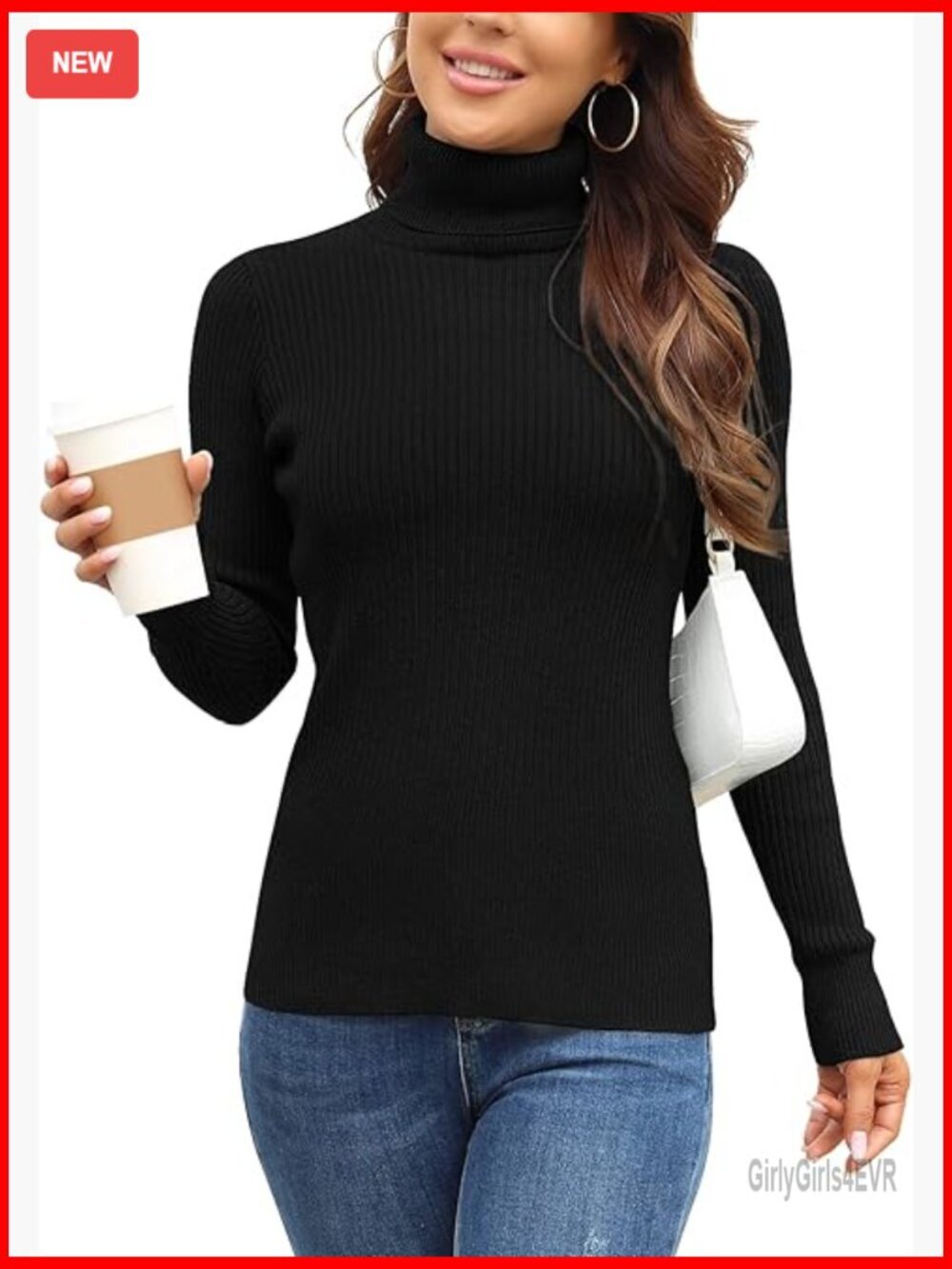 Ribbed Turtleneck Sweater Long Sleeve Slim Knit Pullover Top